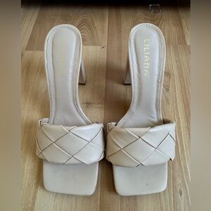 Liliana Cream Braided Square-Toe Block Heel Mules